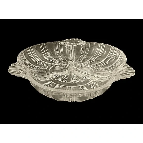 Depression Hazel Atlas 572 Clear Press Glass Divided Serving Dish Vintage - Picture 3 of 4